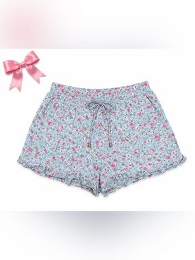 Allie Rose Floral Ruffle Shorts Size Medium | Blue & Pink Shorts | Pockets
